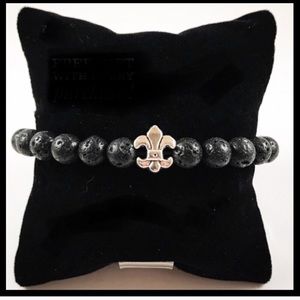 Men or women black lava rock & silver fleur lis